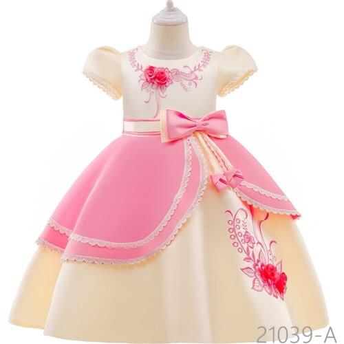 Embroidery Silk Princess Dress for Baby Girl Flower Elegant Girls Dresses Winter Party Christmas Halloween Kids Dresses Clothes