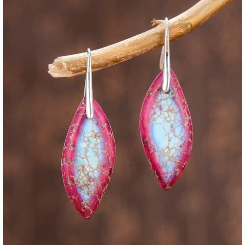 Multicolor Turquoises Stone Earrings Bohemia Jewelry Long Leaf Tassel Water Drop Imperial Jaspers Dangle Earrings for Women