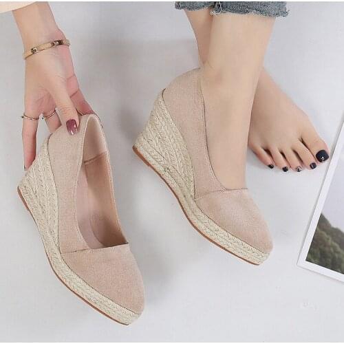 2021 Spring Summer Shoes Women Heeled Shoes Ladies Wedge Heels Retro Brand Women Pumps Casual Woman Wedges 8cm Big Size 42