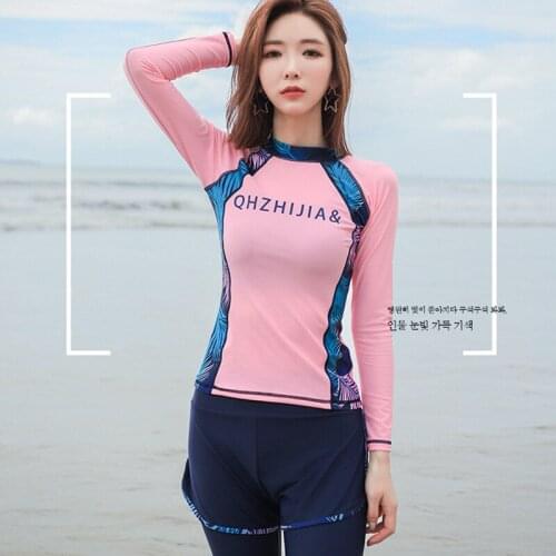 Korea Swimwear With Sleeves Girls Rash Guard Womens Swimming Suit Trendy Tankini Women Korean Plus Size Female Diving Guards