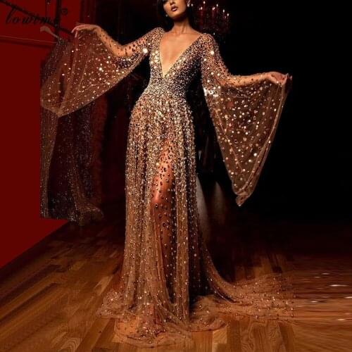 Abendkleider Middle East Sequins Prom Dresses 2020 Crystals Long Evening Dresses Vestidos De Gala Dresses Women Party Night
