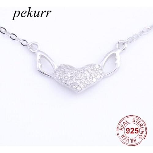 Pekurr 925 Sterling Silver Hollow Angel Heart Wing Pendants Necklaces For Women CZ Romantic Gifts Silver Choker Jewelry