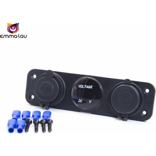 12V 24V Car Charger Cigaretter Lighter Dual USB Socket Adapter LED Digital Display Voltmeter Panel For Boat Vehicles (Blue)