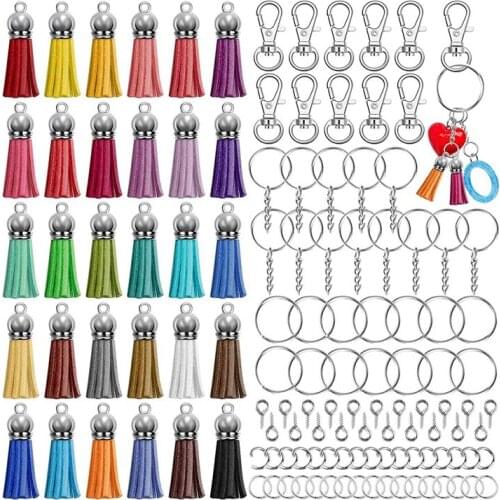 270Pcs Keychain Rings for Craft with Tassels,Extender Chain,Jump Rings and Eye Pins,for Keychain Making Supplies