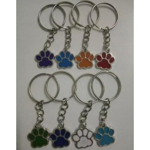 50pcs Fashion 25mm Key Chains --10 Color Choice Drip Enamel Dog Cat Paw Print Charm Key Rings Decorative Key Rings Gifts