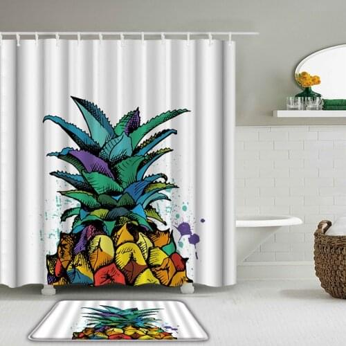 Pineapple Bathroom Shower Curtains Set Waterproof Shower Curtain With Hooks Bath Curtains Non-slip Mat Toilet Decor Bath Mat