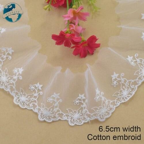 6.5cm white cotton embroided lace ribbon guipure trim wedding decoration DIY Accessories dolls lace african lace applique#3916