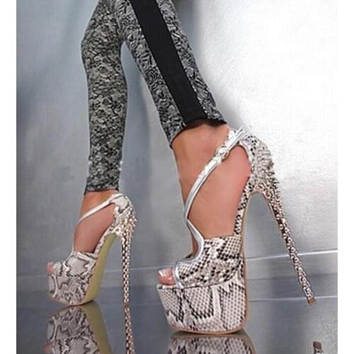 Sexy Snake Print Leather Spike Heels Sandals Women High Platform Cros Strap Rivet High Heel Sandal Formal Dress Shoes Real Photo