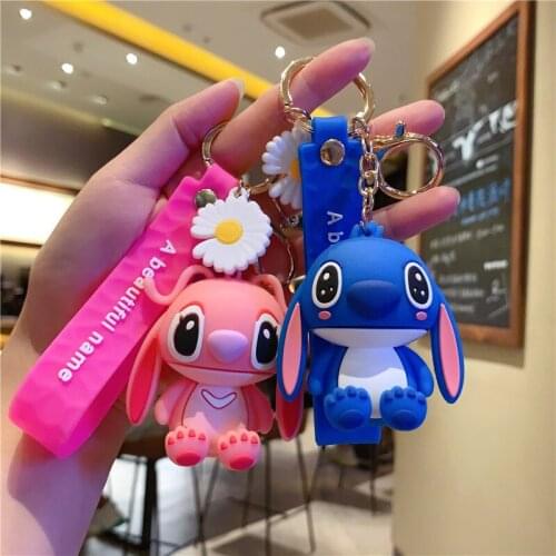 Disney Cartoon blue pink Stitch assembled Animalblocks elf assembled model toy surprise gift Keychain cute doll car bag Pendant