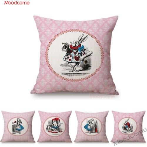 Pink Princess Girl Room Decoration Alice in Wonderland Adventure Sofa Throw Pillow Case Cotton Linen Fairy Tale Cushion Cover
