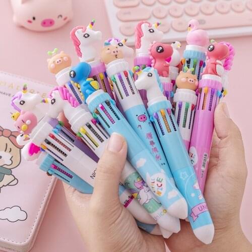 10 Colors Ballpoint Pen Kawaii Cute Animal Cartoon Pens Student Writing Gel Pens Learning Office Supplies Colorful Refill