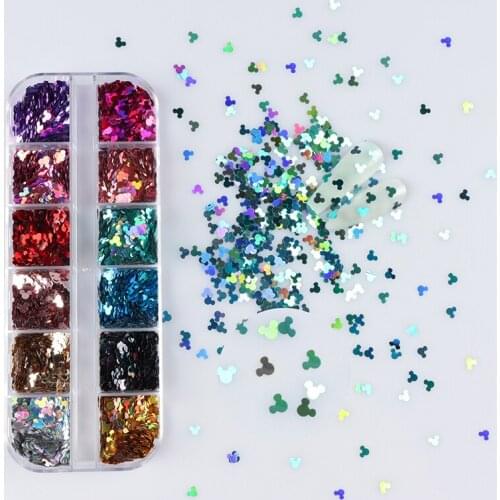 12Colour Holographic Glitter Kawaii Mouse Head Nail Sequins Decoration Laser Flakes Nail Design Nails Rat Head Paillette Manicur