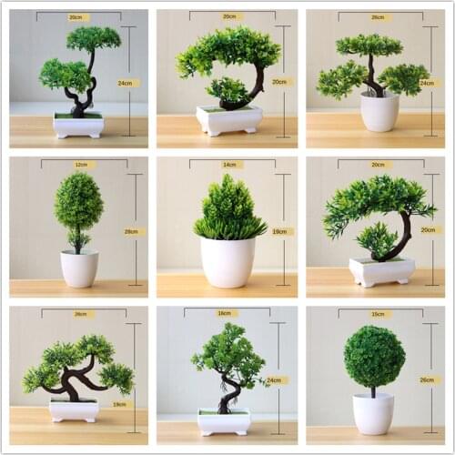 Green Artificial Plants Potted Bonsai Garden Decor Outdoor Fake Plant Teen Room Decor Party Table Ornament for Home Garden Decor