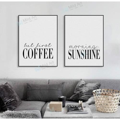 Coffee and Sunshine English Small Phrase Modern Poster Canvas Painting Hanging Painting Wall Pictures for Living Room Wall Art