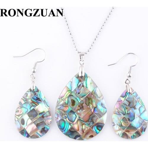 Teardrop Pendant Earring For Women Jewelry Set Natural New Zealand Abalone Shell Water Drop Beads Necklace Chain 45cm TQ3006