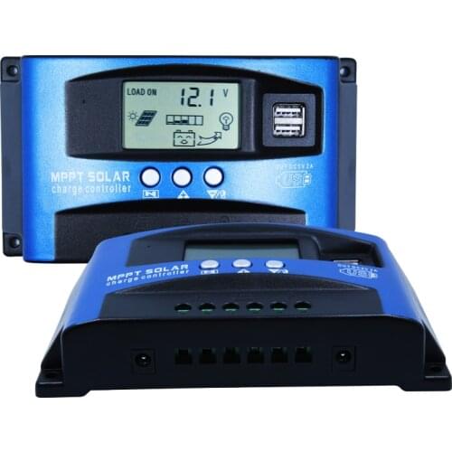 MPPT Solar Charge Controller Dual USB LCD Display 12V 24V Auto Solar Cell Panel Charger Regulator with Load 30 40 50 60 100A