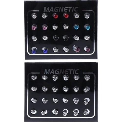 12 Pairs Crystal Rhinestone Magnetic Clip Non Piercing Earrings Fashion Jewelry 652B