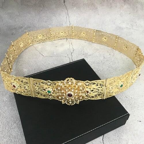 Moroccan Chic Caftan Wedding Metal Belt for Women Gold Silver Color Rhinestone Waist Chain Dubai Bridal Dress Body Jewelry
