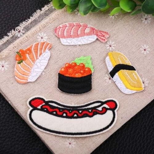 Cute hot dog Sticker Embroidery Patch Sushi Iron On Patches Set Logo Sew Applique Fabric Badge Garment DIY Apparel
