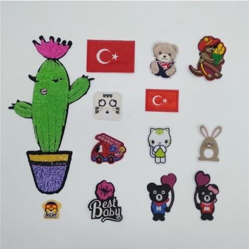 Embroidery Cartoon Sequins Patch for T-shirt Iron Patch Stripe Applique Clothes Stickers Clothing Badges Needlework Accessories
