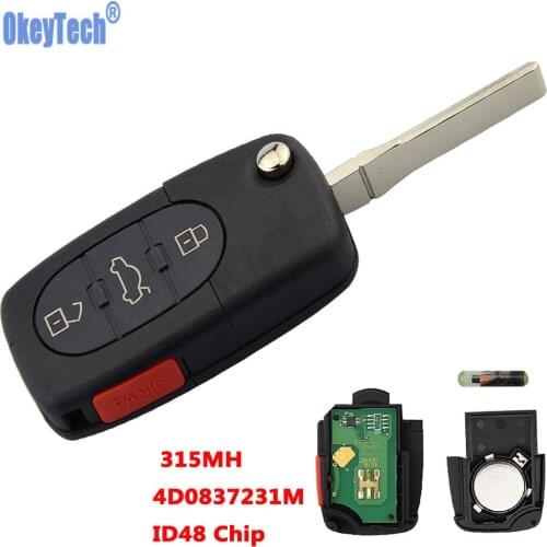 OkeyTech 3+1 Buttons 315MH 4D0837231M ID48 Chip Remote Car Key Shell Fob With HU66 blade For AUDI A4 S4 A6 A8 TT Quattro S4 S6