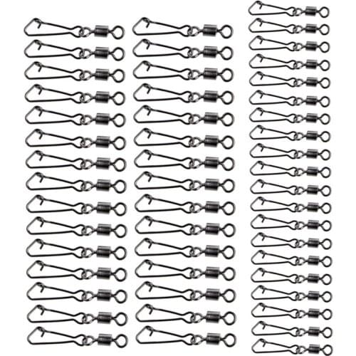 50Pcs Stainless Steel Fishing Bearings Hooked Snap Pins Rolling Swivel Connector