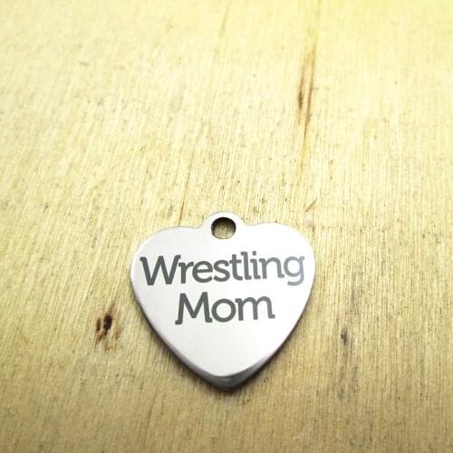10pcs/lot--wrestling mom stainless steel charms - Laser Engraved - Customized - DIY Charms Pendants