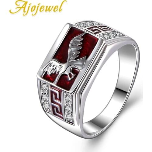 Size 7-9 Enamel Red Black Eagle Ring Rhinestone Fashion Jewelry High Quality