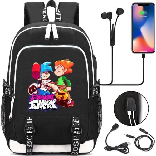 Hot Friday Night Funkin Backpack Boys Girls USB Charging Laptop Travel Backpack Teenager Student Backpack Casual Mochila