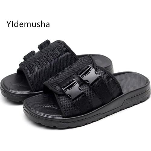 Summer 2020 Open toe Mens Shoes fashion Buckle Men Slippers Breathable Non slip mens Sandals Casual black Beach mens slippers