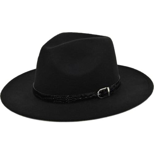 Autumn winter Womens cap hats Bowler for men fedoras fashion Crocodile belt white women fedoratop hat vintage wide brim felt