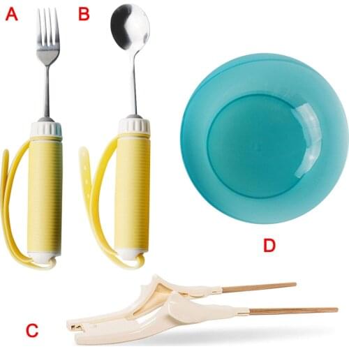 Hemiplegia Elderly Disabled Tableware Eat Food Fork Spoon Anti-shake Anti-splash Tool Kitchen Supplies FP8