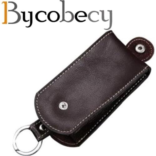 BYCOBECY Genuine Leather Smart Key Holder Car Key Wallet Organizer Car Key Housekeeper Bag Covers Hasp Key Case