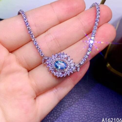 Fine Jewelry 925 Pure Silver Chinese Style Natural Swiss Blue Topaz Girl Luxury Classic Plant Gem Hand Chain Bracelet Support De