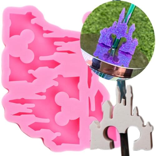 Disney Castle Mickey Straw Topper Silicone Mold Baby Birthday Chocolate Fondant Cake Decorating Tools Keychain Epoxy Resin Mould