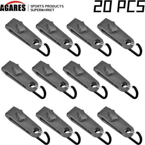 20 pcs Tarpaulin Clips Camping Awning Tent Clamp Clips Tent Tighten Lock Grip For Outdoors Camping With Aluminum D-Ring Outdoor