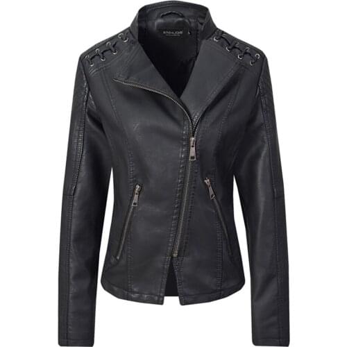 2020 New Winter Autumn PU Faux leather Women Long Sleeve Jackets Coats Fashion Causal Ladies pure color High Quality outerwear