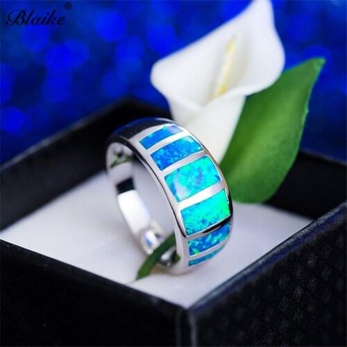 Blaike Charm Silver Color Blue Opal Rings For Women Bride Wedding Party Ring Jewelry Birthday Gifts Free Shipping