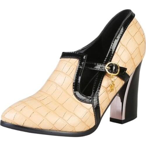 Big Size 9 10 - ladies high heels women shoes woman pumps Cover leg thick with round head metal decoration