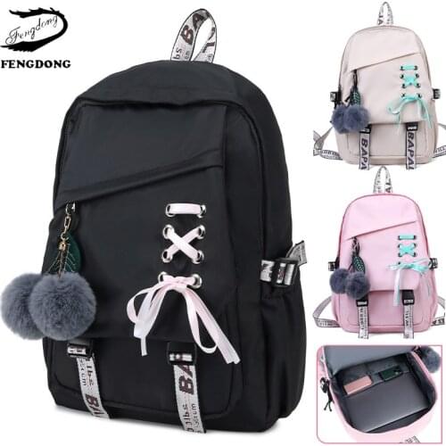 Fengdong New Fashion Women Laptop Backpack Female Ribbon Travel Backpacks Students School Bags For Teenage Girls Rucksack 2021