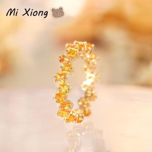 Mi Xiong 925 Sterling Silver Rings for Women Engagement Cute Yellow Sapphire Luxury Jewelry Fine Wedding Romantic Elegant Gift