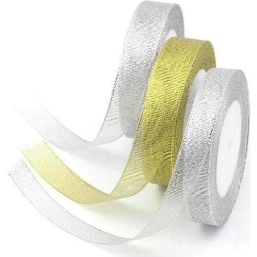 Gold Silver Glitter Ribbon Silk Satin 6mm For Gift Cake Packing Sewing Wedding Party Home Handmade Decoration 25Yards/roll