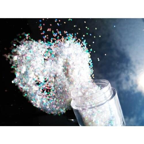 1Box Clear Crystal Iridescent White AB 1MM Hex Shaped Glitter White Glitter Powder Nail Art Powder Dust Fairy Dust. 10grams