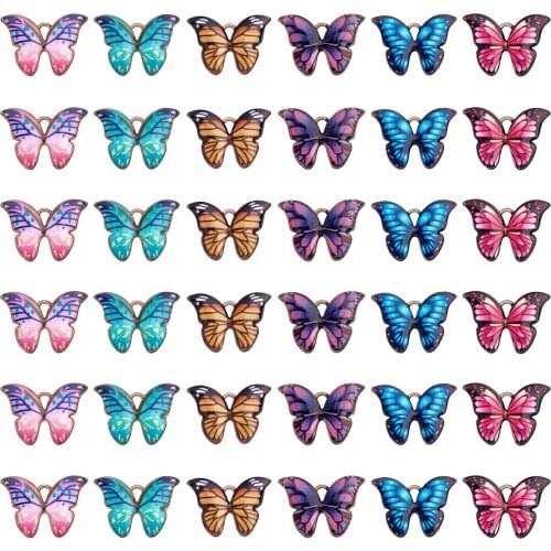 100pcs Mix Color Alloy Enamel Resin Butterfly Girls Dangle Charms Pendants DIY Jewelry Making Bracelet Necklace Christmas Decor
