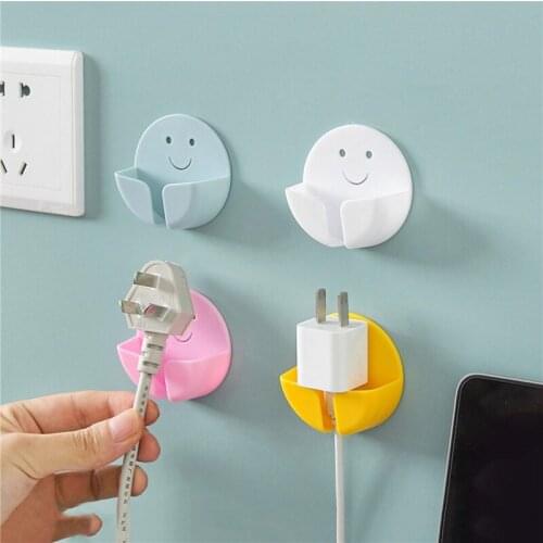 2pcs/set Plastic Hooks Plug Hooks Strong Adhesive Hangers Drill-Free Socket Holders Wall Mounted Home Wire Charger Organization