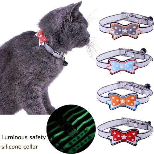 2021 New Glowing Dog Cat Collar Anti-Loss Fluorescent Silicone Cat Collar Necklace With Bells Bow Dog Neck Ring Dog Accessories