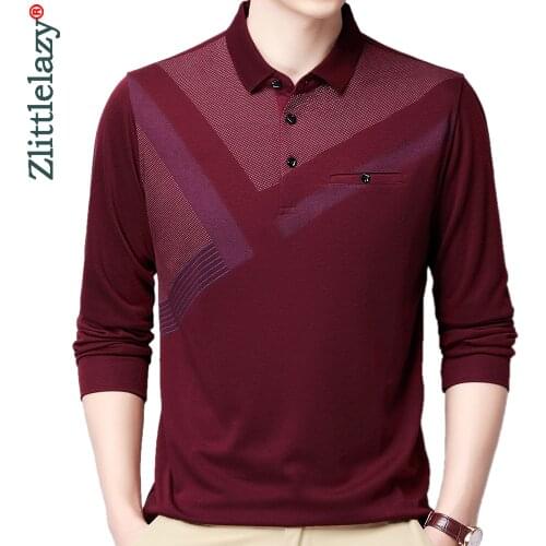 2021 Pocket Long Sleeve Polo Tee Shirt Men Casual Striped Mens Clothing Polos Shirts Mens Fashion Slim Fit Poloshirt Tops 4607