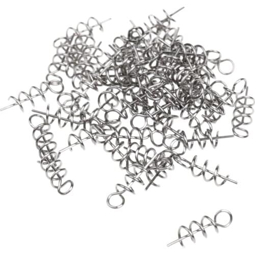 50 Pieces Fishing Hook Centering Pin Spring Twist Lock for Soft Lure Bait Worm Crank