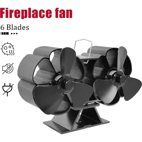 6 Blade Fireplace Dual Head Heat Powered Stove Fan Ultra Quiet Fireplace Wood Burning Eco Fan Circulate Warm Air Distribution
