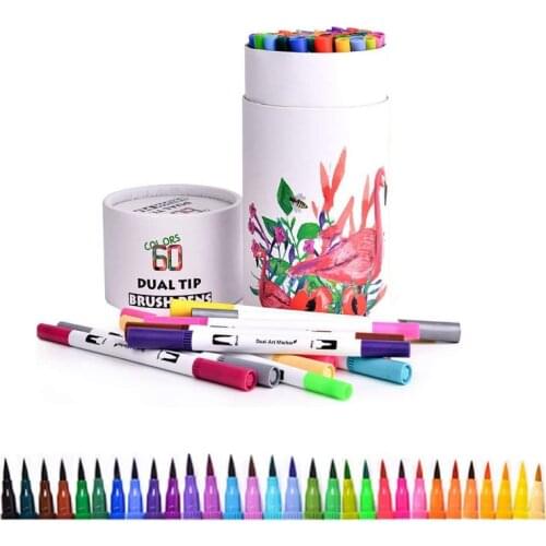 60PCS Colors Art Markers Drawing Painting Pens Watercolor Dual Tip Brush Pen Calligraphy Sketching Coloring Book